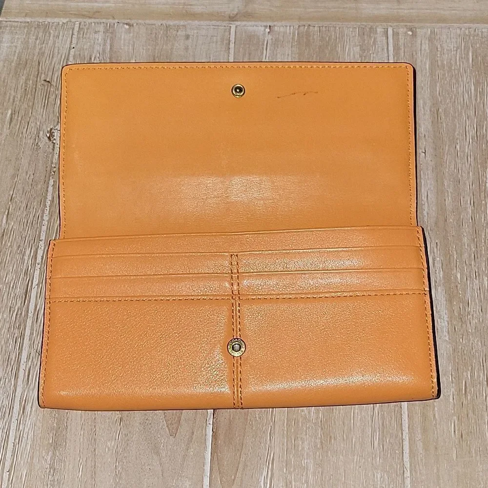 Coach Leather Double Zip Flap Wallet Orange